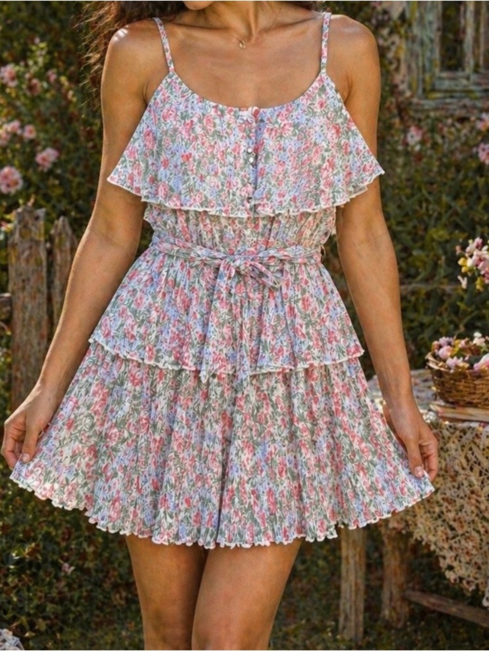 NWT Mable Floral Ruffle Tiered Mini Dress